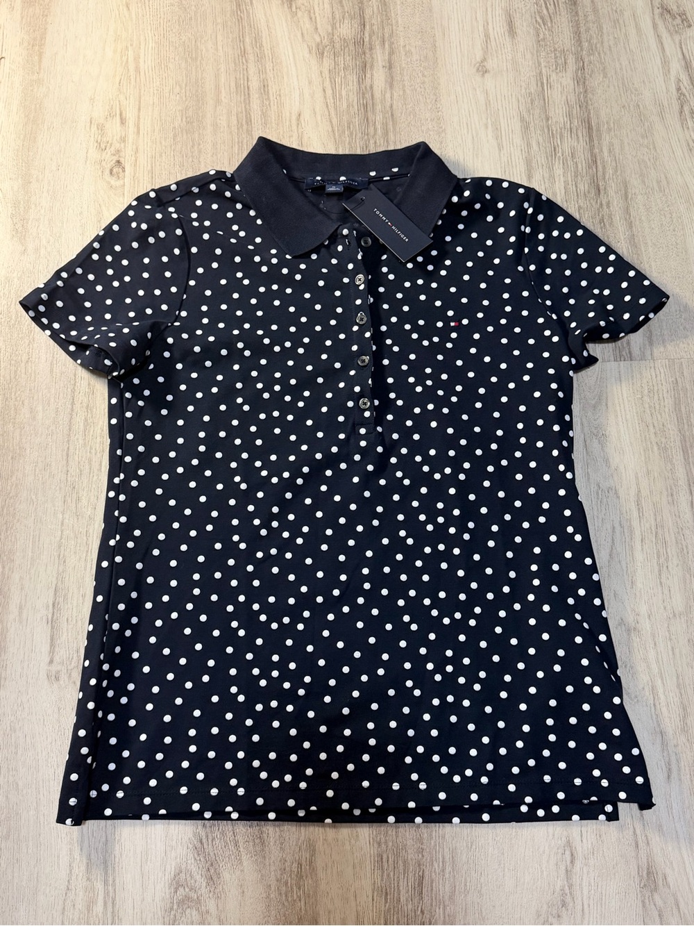 Tommy Hilfiger Navy and White Polka Dot Polo Tee